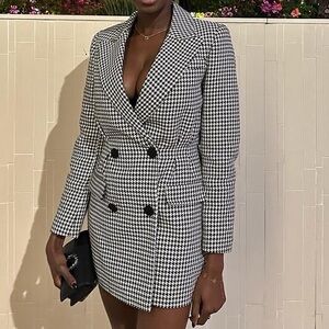 Self-Portrait Double Breasted Houndstooth Mini Dress